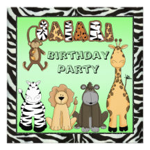 Cute Safari Animals Birthday Party Invitations