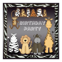 Cute Safari Animals Chic Birthday Party Personalised Announcements
