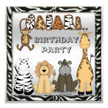 Cute Safari Animals Chic Birthday Party Invitations