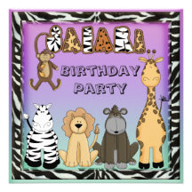 Cute Safari Animals Chic Birthday Party Personalised Invite