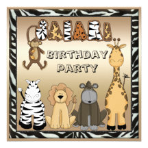 Cute Safari Animals Chic Birthday Party Invite