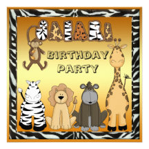 Cute Safari Animals Chic Gold Birthday Party Custom Announcement