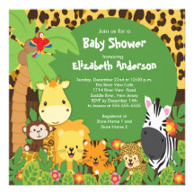 Cute Safari Jungle Animals Baby Shower Invitations