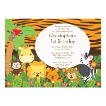 Cute Safari Jungle Birthday Party Invitations