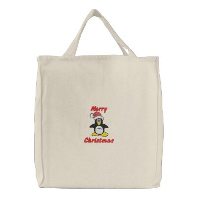 Cute Santa Christmas Penguin, Merry Christmas Bags by silly_strings