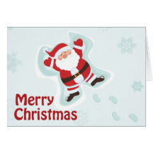 Cute Santa Claus making snow angel chrismas card