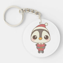cute santa claus penguin character round acrylic keychains