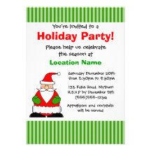 Cute Santa Holiday Green Stripe Party Invitation
