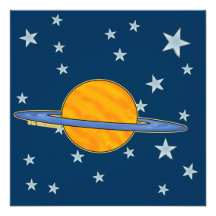 Cute Saturn & Stars Invitations