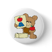 cute school teddy bear A is for Apple Pinback Buttons