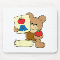 cute school teddy bear A is for Apple Mouse Mats