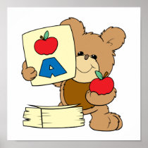 cute school teddy bear A is for Apple Poster