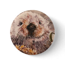 Cute Sea Otter Environmentalist Button Save Otters