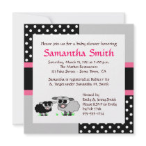 Cute Sheep Baby Shower Invitation Pink Black Grey