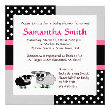 Cute Sheep Baby Shower Invitation Pink Black Grey