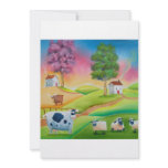 Cute sheep cows folk art naive painting G Bruce Invite