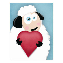 Cute Sheep Holding Love Heart Postcards