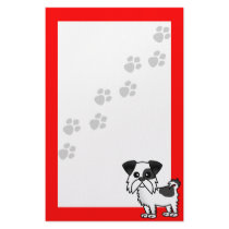 Cute Shih Tzu Black and White  - Pawprint Red Personalized Stationery