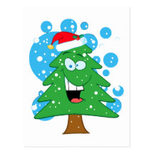 cute silly cartoon christmas tree character post cards