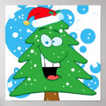 cute silly cartoon christmas tree character posters