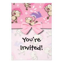 cute silly pillow fighting fight monkeys  cartoon personalized invitations