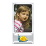 Cute silver photo frame with happy snaile photo cards