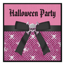 Cute Skulls Pink & Black Halloween Party Invites