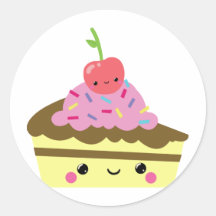 Cute Slice of Kawaii Ice Cream Cake Round Sticker