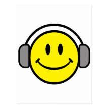 cute smiley face with headphones post cards