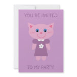Cute smiling kitten kids lilac party invitations