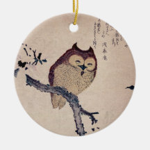Cute Smiling Owl Japanese Print Christmas Ornament