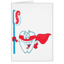 Cute Smiling Superhero Tooth With Toothbrush Greeting Card
