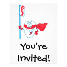 Cute Smiling Superhero Tooth With Toothbrush Custom Announcement