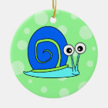 Cute Snail Cartoon Blue with Green Background Christmas Tree Ornaments