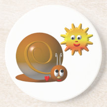 Cute snail with smiling sun drink coaster
