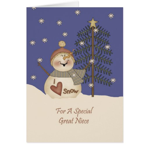 Cute Snowman Christmas Great Niece Greeting Card | Zazzle