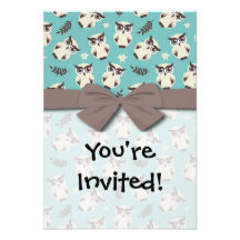 cute snowy white owls pattern invitations