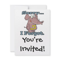 cute sorry i forgot funny forgetful elephant personalized invitation
