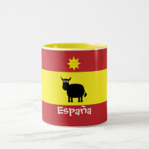 Cute Spanish Bull, Sun & Flag Mugs