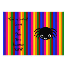 Cute spider rainbow stripes personalised invites