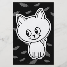 Cute Spooky White Cat and Bats. Flyer Design