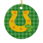 Cute St. Patrick's Day Plaid with Horse Shoe Christmas Ornaments