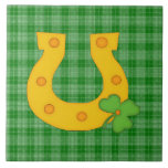 Cute St. Patrick's Day Plaid with Horse Shoe Ceramic Tiles