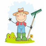 cute stick figure boy gardener farmer photo sculptures