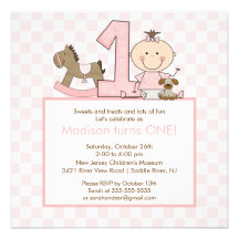 Cute Stick figure Girl 1st  Birthday Invitation
