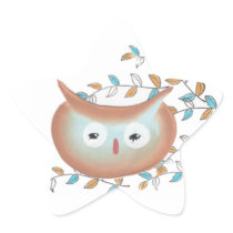 Cute Stickers Owl Picture in Brown & Teal