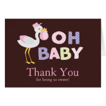 Cute Stork Baby Girl Baby Shower Thank You Card
