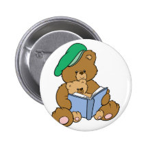 Cute Story Time Teddy Bear Design Pinback Buttons