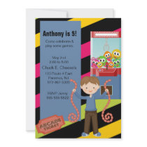 Cute, Striped, Arcade Birthday Boyl Invitation