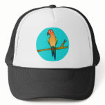 Cute Sun Conure - Light Blue Background hats